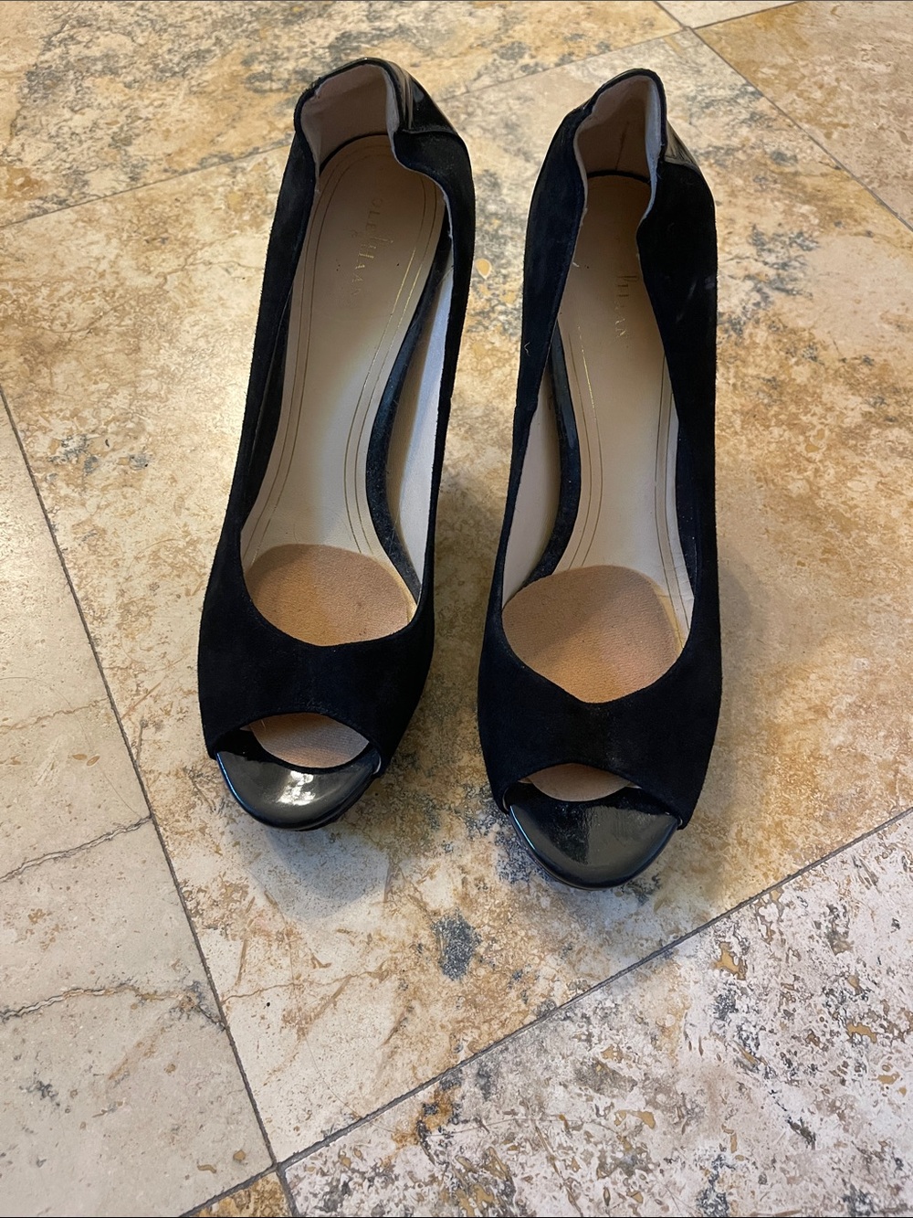 Black Suede Peep-Toe Platform Heels Cole Haan 10 Nike womens